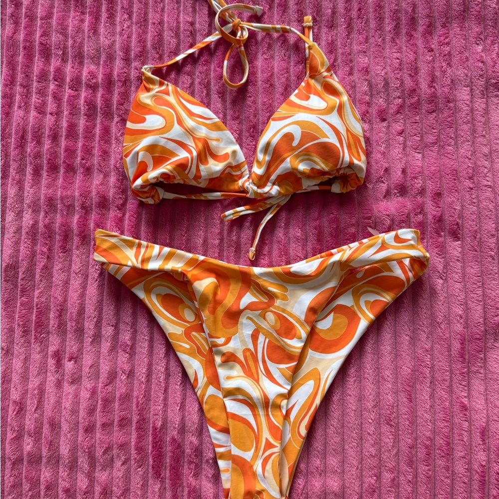 SHEIN Orange and White Swirl Bikini